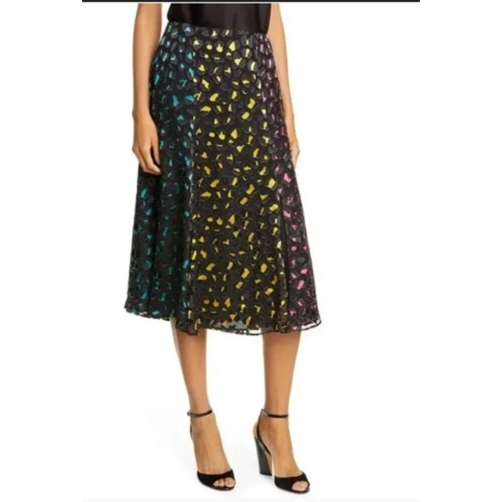 Alice + Olivia Skirt Womens Size 10 Jenessa Silk Blend High-Slit Leopard Print
